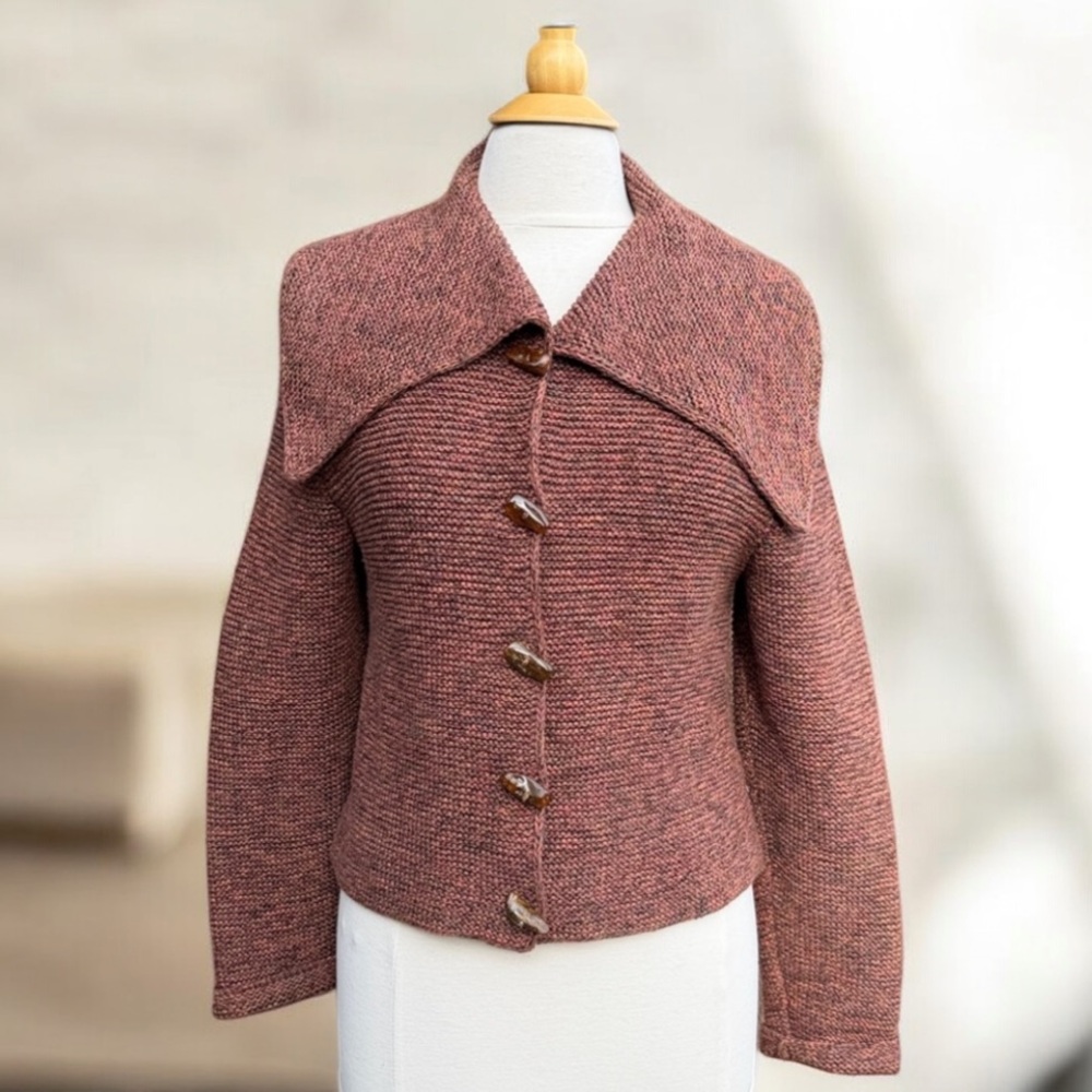 Lele Euro hand knit Elegant Women's reddish brown rainbow marl cardigan
